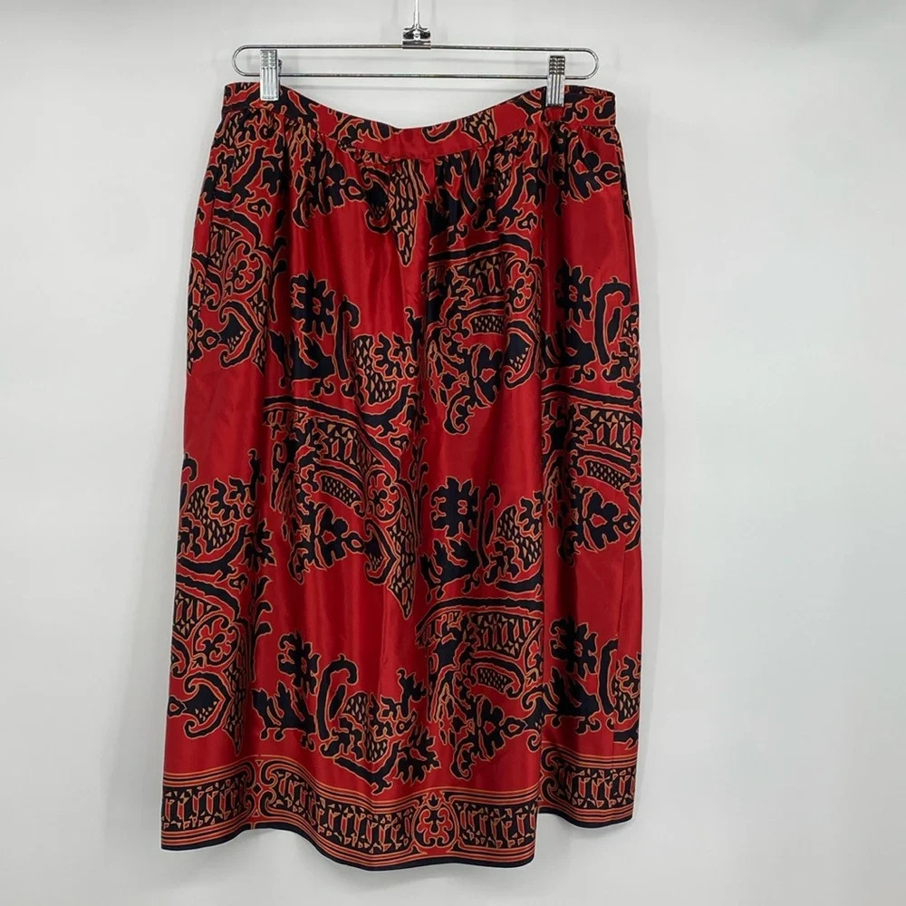 Umi Collections by‎ Anne Crimmins Midi Skirt Womens Sz 14 Red Asian Silk Vintage